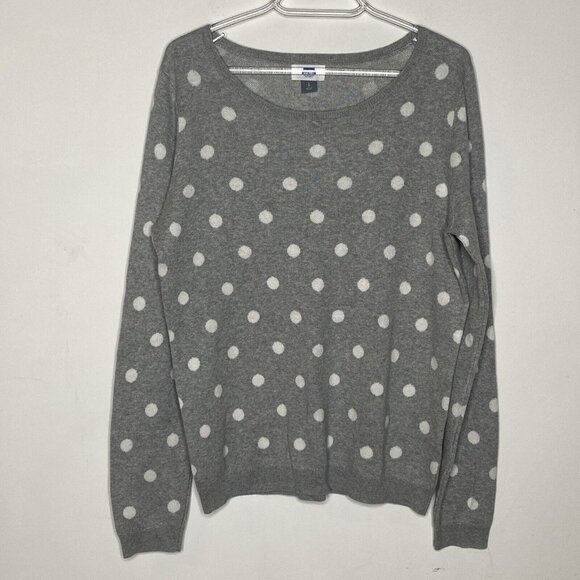 Old Navy Sweaters - Old Navy Sweater Women L Gray Polkadots Crewneck Soft Stretch